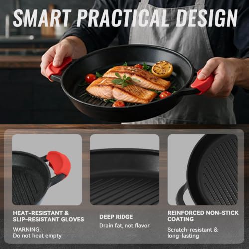 Vinchef 13in Nonstick Grill Pan with Lid