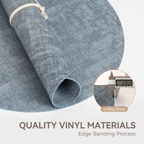 13" Round Placemats Set of 6, Reversible Faux Leather Wipeable Table Mats - color: Light Blue