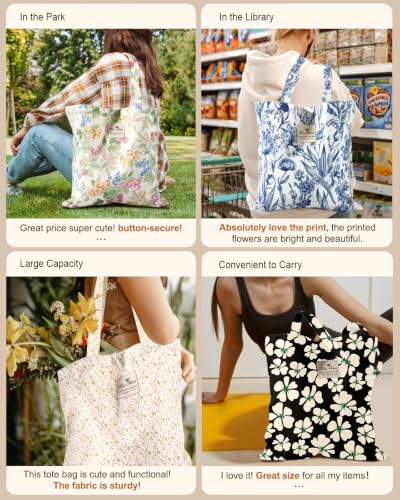 Miss Adola Aesthetic Buckle Tote Bag for Women - color: Green White Flowers