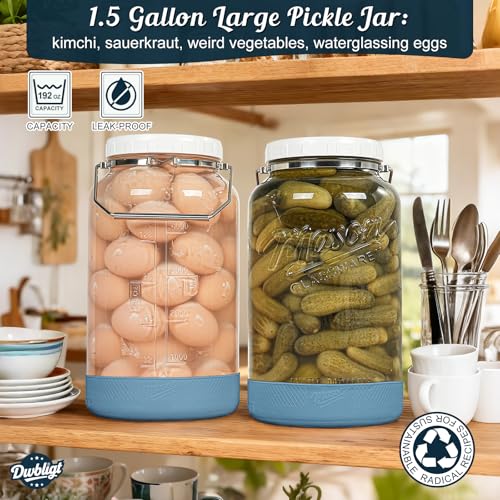 1.5 Gallon Glass Jars with Airtight Lids for Food Storage Large - size: 1.5 Gallon/2 Pack(with handle & base)