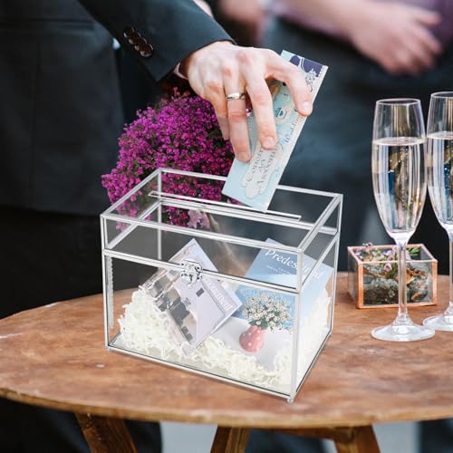 HighFree Glass Card Box, Large Clear Card Box for Wedding Receptions, Decorative Storage Box for Baby Shower, Birthday Party, Bridal Shower (With Slot, Silver) - color: Silver
