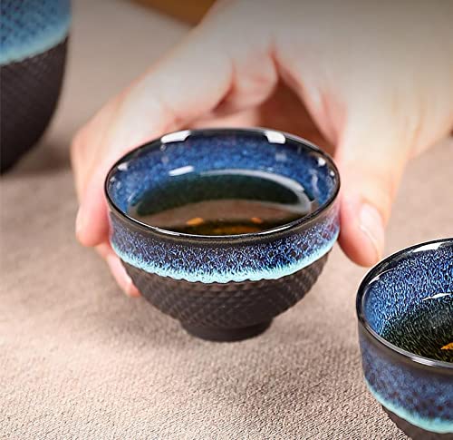 Chinese Ceramic Kung Fu Tea Set of 6, Japanese Tea Cup, Sake Cup, Ceramic Tea Set (Blue) - color: Blue