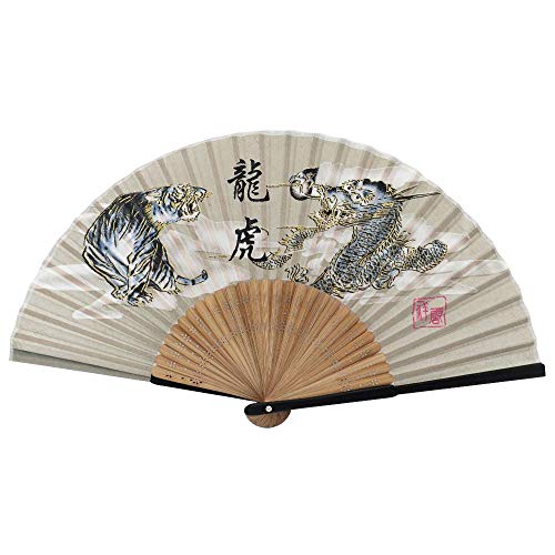 Terra Distribution Folding Fan [Japan Import] Hand Fans for Women Foldable, Japanese Fan, Unique Design, Handmade Bamboo, Silk Fan, 8.6" (22cm), Abanicos de Mano (900 (Dragon, Tiger)) - color: 900 (Dragon, Tiger)