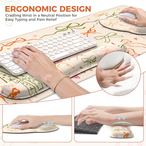 iCasso Desk Pad Mat, Large Mouse Pad and Keyboard Wrist Rest Set - color: Colorful Ribbon