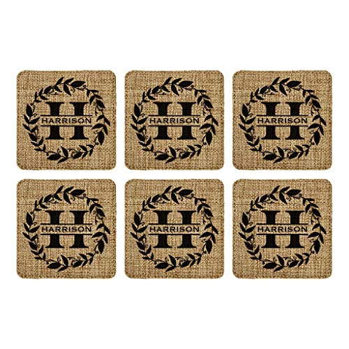 Smile Art Design Family Monogram PERSONALIZED COASTER Set of 6 with base Square Burlap Material Family Name Personalized Print Personalized Gifts House warming Wedding Gift Rustic Kitchen Decor Style3 - color: Style 03, size: Set of 6 - Square Coaster