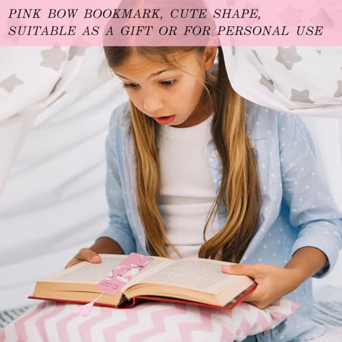 12 Pack Pink Bow Bookmarks, Paper Bookmark with Tassels, Book Lovers Gifts