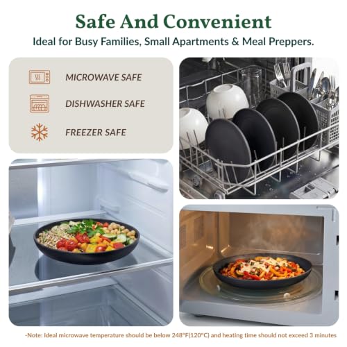 Homienly Wheat Straw Plates Unbreakable Deep Dessert Plates Set of 8 Plastic Plates Reusable Microwave Safe Plate for Kitchen Camping Party Dishwasher Safe Stackable Appetizer Plates (8in, Black) - color: Black, size: 8 Inch