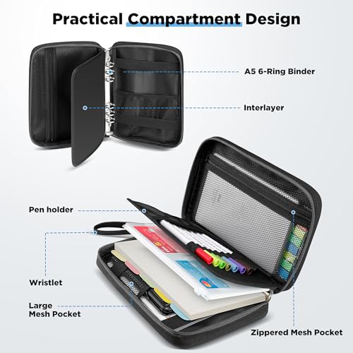 Zannaki A5 Zipper Binder with Binder Pockets, Dividers, Refill Paper, 6 Ring Refillable Binder Notebook for Personal Planner Journal Cash Budget Diary File Album Photocard Portable Travel Organizer