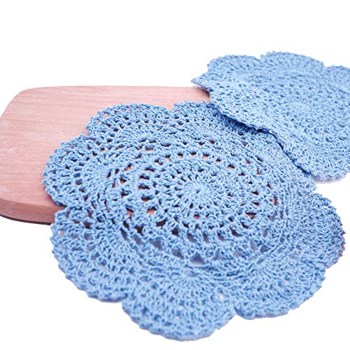 Phantomon 8 Inch Doilies Crochet Round Lace Doily Handmade Placemats 100% Cotton Crocheted Coasters, Pack of 4 (Blue) - color: Blue