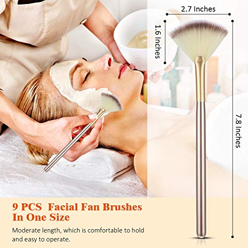 Maitys 9 Pieces Facial Fan Mask Brushes, Champagne - color: Champagne