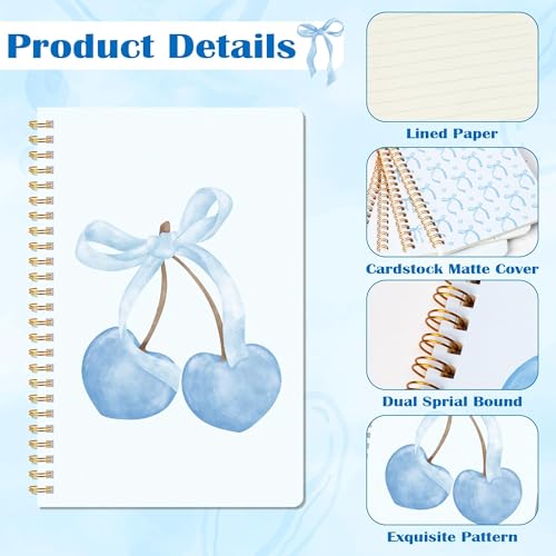 CNhoqc Blue Coquette Journal Notebooks, 4 Sets A5 Ballpoint Pen Organza Bag - color: 4-Set Blue Bow
