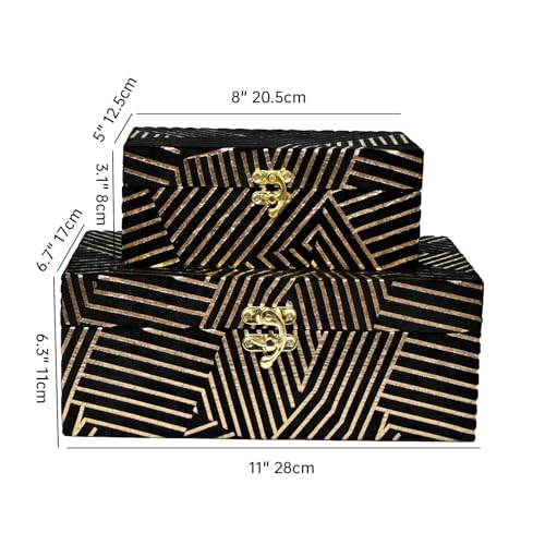 Velvet Decorative Boxes Storage Accessory Organizer Set of 2, Black - color: Black&Gold