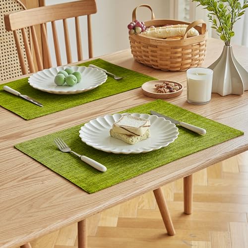 Softalker Faux Linen Cloth Placemats Set of 8-12 x 18 Inch, Lime Green - color: Lime Green, size: 8pc