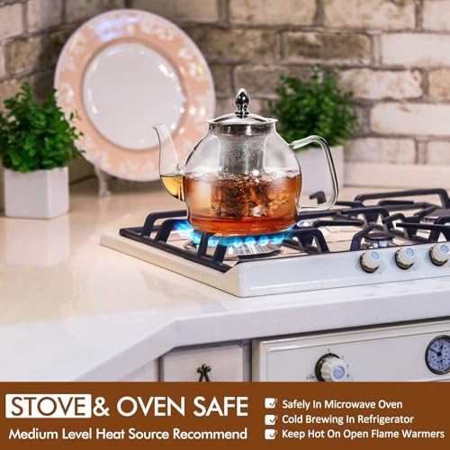 HIWARE 1500ml Glass Teapot with Removable Infuser, Stovetop Safe Tea Kettle, Blooming and Loose Leaf Tea Maker Set - size: 50 oz