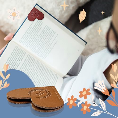 Initials Leather Heart Bookmarks 6 Pieces Cute Bookmark Couple Gift - size: Letter R, style: Alphabet Love (6 Pcs)