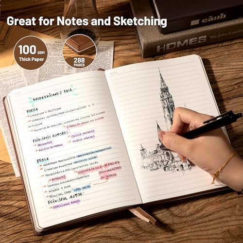 CAGIE Compass Leather Journal for Men Women, A5 Lined Notebook Writing Gift - color: Brown