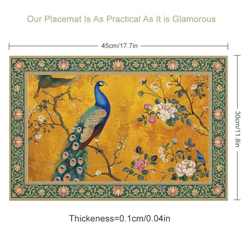 Vintage Peacock Luxury Floral Bird Placemats Set of 4, 12x18 Inch - color: Floral Bird05, size: 4pcs