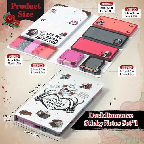 Xqumoi Let Me Read in Peace Dark Romance Sticky Notes Set - 550 Sheets Rose Skull Self-Stick Note Pads Dark Romance Book Lovers Gift Divider Tabs Bundle Writing Memo Pad for Teens Adults - color: 1pack-dark Romance