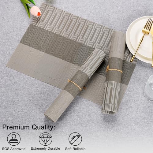 Placemats Set of 8, Vinyl Woven Heat-Resistant Place Mats - color: Gray Dark Gray, size: Set of 8