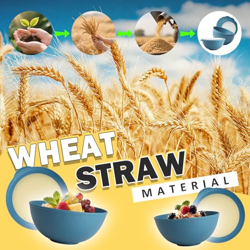 40OZ Wheat Straw Bowls Set with Lids, Camping Bowls with Lids,Blue - color: Blue, size: 40 OZ with Lid