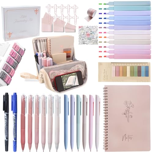 J6&H6 170Pcs Complete Bible Study Supplies, Bible Journaling Kit, Foldable Pencil Case with 75 Tabs,12 Pastel Bible Highlighters More Bible Accessories Set for Women, Beginner Christian Gifts (White) - color: White