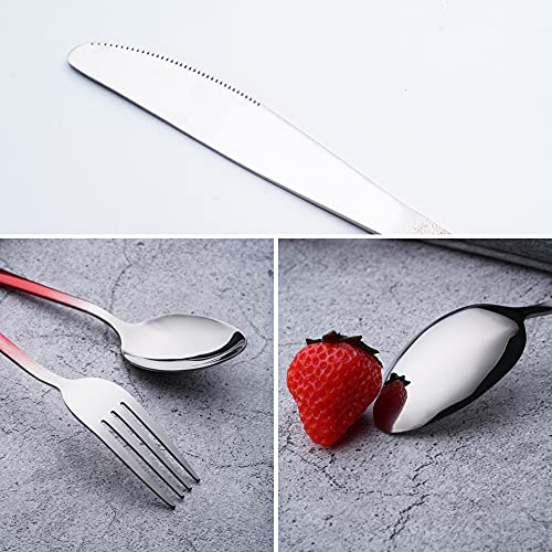 Travel Utensils Set with Case Reusable Portable Cutlery Set Stainless Steel 8pcs Including Dinner Knife Fork Spoon Chopsticks straws (Gradient Red) - color: Gradient Red