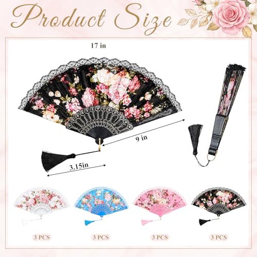 Ecally 12 Pack Lace Folding Hand Fans, Victorian Spanish Style in White Blue Pink Black, Bulk Foldable Fans for Tea Party Favors, Wedding, Bridal Shower, Quinceañera, Baby Shower, Birthday Decor - color: 4 Colors, size: Victorian