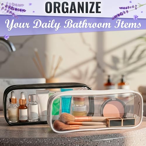 KETAR 2 Pcs Small Clear Makeup Bag for Purse, PVC Plastic (Black and White) - color: Clear Small Makeup Bags (2 Pcs)