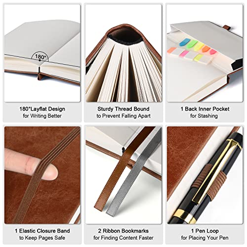 College Ruled Notebook 8.5" x 11", 312 Numbered Pages Lined Leather Journal - color: Brown, size: A4