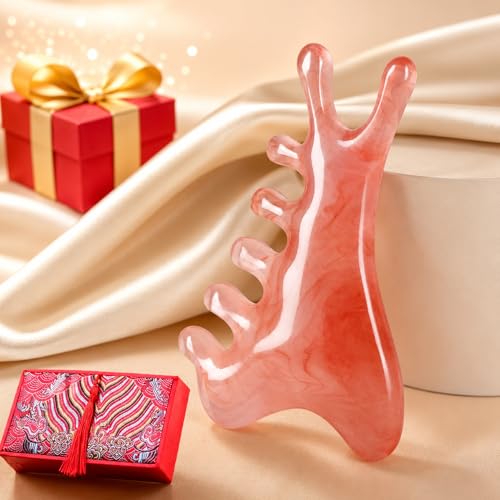 Premium 6 in 1 Head Scalping Massage Tool Comb for Hair|Head|Face|Eye|Neck|Resin Whole Body GuaSha Tool|Vintage Gift Package Relieve Stress Stay Young Home Massage Time-Penny Saver (Resin Pink) - color: Resin Pink