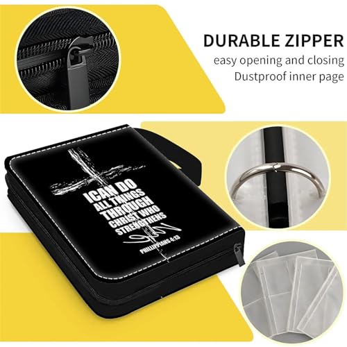 Card Binder 400 Pockets, 50 Sleeves Large Binder Trading Cards Holder 4 Pocket, Storage Organizer, Album Folder Case Protector Collector Gift Religious Bible Christian Cross Verse Philippians - color: Religious Bible Christian Cross Verse Philippians, siz