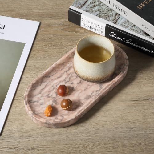 Koville Natural Marble Decorative Tray Stone Plate, 10" x 5" Marble Vanity Tray for Bathroom Countertop Organizer Stone Trays, Catchall Tray for Perfume, Candles, Jewelry (Moca Jade) - color: Moca Jade