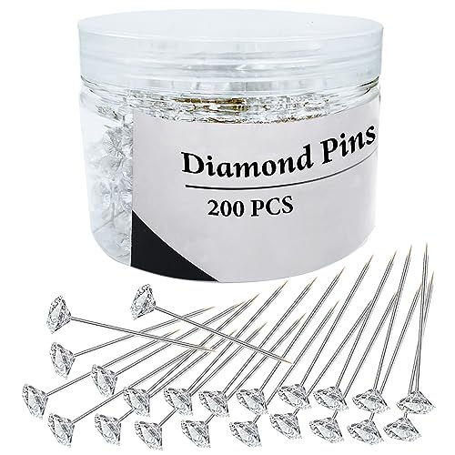 200Pcs Diamond Pins Corsage Boutonniere Pins, 2 Inch Flower Floral Sewing Pin, Straight Rhinestones Pin for Wedding Hair Accessories, Jewelry Decoration DIY Craft, Women and Men