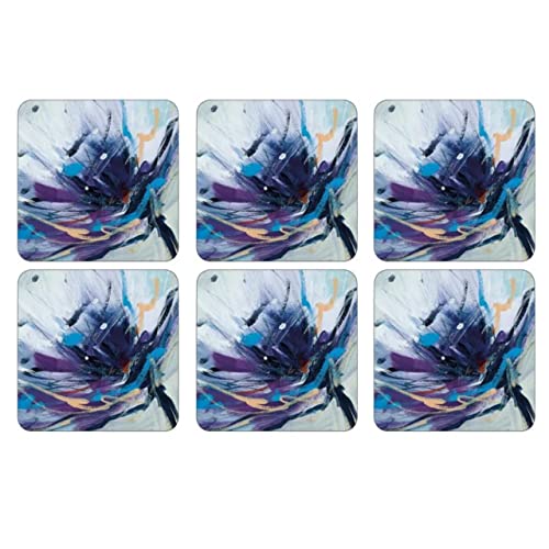 Pimpernel Abstract Lilac Collection Coasters, Set of 6 – 4" Square Cork-Backed Drink Mats with Lacquered Finish, Heat & Stain Resistant Dining Table, Tabletop & Furniture Protection - size: 4" x 4" Square, style: Blooms in Lilac