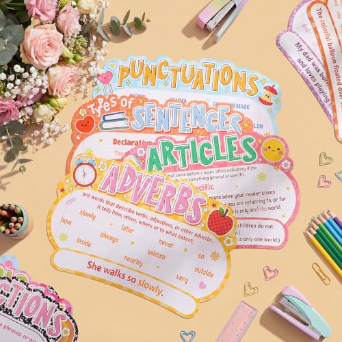 Pasimy 12 Pieces Parts of Speech Posters English Grammar Chart Language Bulletin Board Decor for Elementary Middle High School Teacher Educational Classroom Decoration Supplies (Composition) - style: Composition