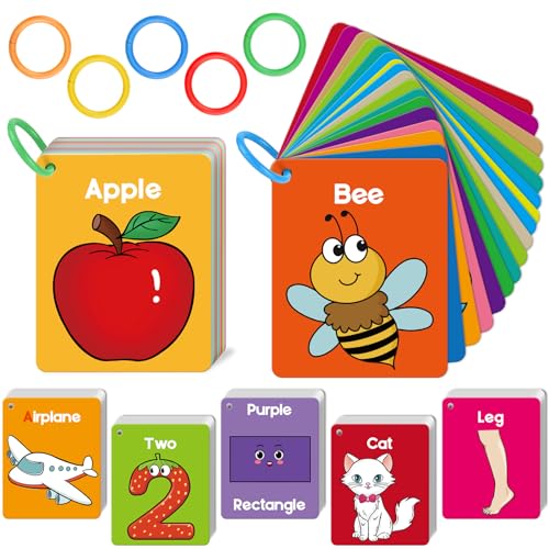 Torlam Toddler Flash Cards Baby Cognitive Flashcards for Kids, Learning Alphabet, Numbers, Shapes & Colors, Animals, First Words, Body Parts, Foods, Preschool Kindergarten Activities Educational Toys - size: Classic Size 60 Cards