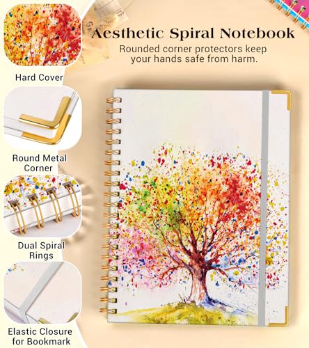 Lined Spiral Notebook Journal for Women, 150 Pages Cute Notebooks 5.75” x 8.38”, A5 Hardcover Spiral Journals with 100 GSM Thick Paper, College Ruled Notebook for Writing Work School, Colorful Tree of Life - color: Colorful Tree of Life