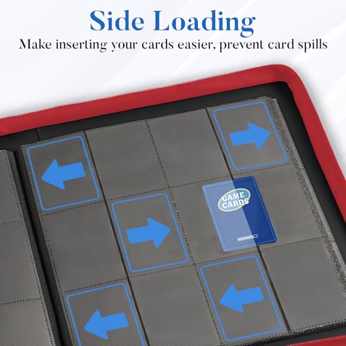 Premium Zip Card Binder 12 Pocket, Fabmaker 912 Pocket Trading Card Binder - color: Red, size: 12 Pocket - 15" x 13.6"
