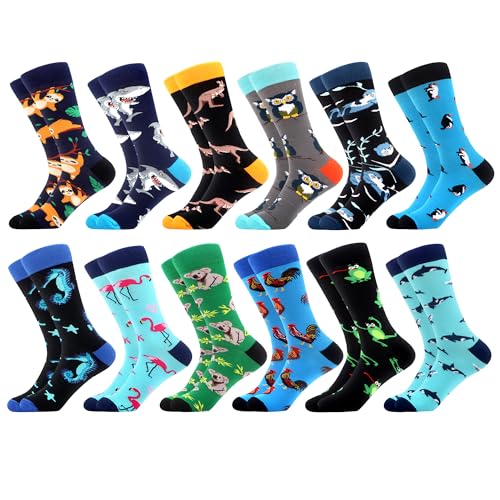 WeciBor Men's Combed Cotton Novelty Crew Socks Size 7-15 - color: Blue/Black/Green/Multicolor Animal-12m, size: 13-15
