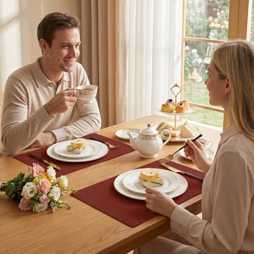 Romanstile Faux Leather Vinyl Placemats Set of 6, Red - color: Red