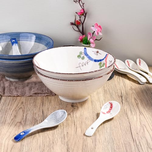 Ceramic Ramen Bowl Set of 2, 8.3‘’ Large Noodle Bowls with Floral Pattern - color: WC