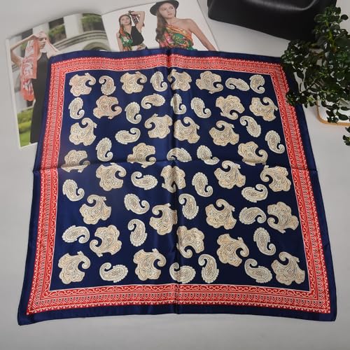 Women 100% Mulberry Silk Neck Scarf 21" Square Floral Neckerchief - color: Blue Red Paisley