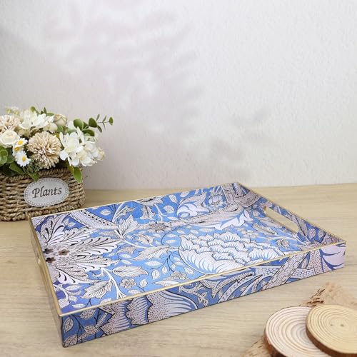 Rectangle Serving Tray with Handles, Coffee Table Tray for Ottoman, Living Room, Outdoor Tray for Patio Entertaining, Serving Breakfast Kitchen Platter, Windrush - color: Lee3040a1, size: 16" x 12" x 1.6"