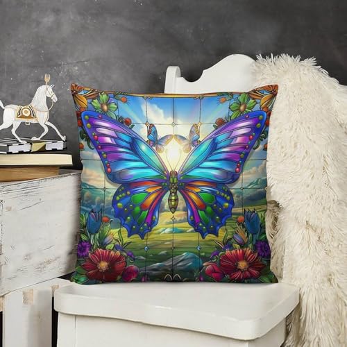 Butterfly Stained Glass Pillow Covers Colorful Flower Butterfly Floral Vintage Home Decor Sofa Bedroom Cushion Outdoor Indoor Decorations 16 "x16 - color: Butterfly-2, size: 16" x 16" (Pack of 2)