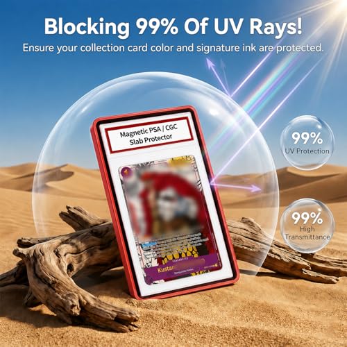 Magnetic PSA/CGC Slab Protector with Foldable Kickstand - UV Protection Tempered Glass & Aluminum Metal Bumper for 35PT PSA CGC CSG AGS, 9-Point Secure Lock Display Guard & Clear View (Red) - color: Red, size: PSA Card Case