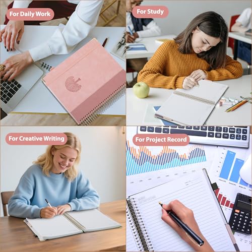 Yoment Hardcover Spiral Notebook 8.5" x 11" 5 Subject Notebook with Tabs - color: Pink