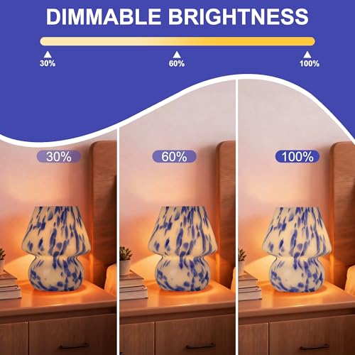 Mushroom Lamp, Blue&White, Small Glass Bedside Lamp - color: Blue&White