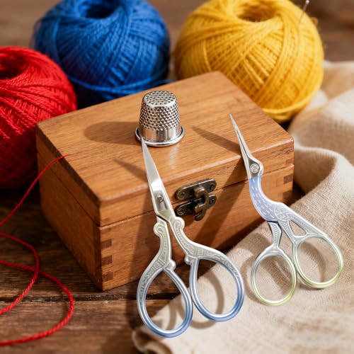 AQUEENLY Embroidery Scissors 2 Pcs Small Sewing Scissors Sharp Stainless Steel 3.6 Inches for Artwork, Threading, Needlework, Crochet - color: Blue Green