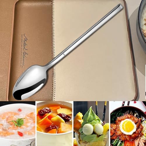 MIUPOO Stainless Steel Dinner Spoons Set,Long Handle Table Soup Spoon Set,Asian Korean Spoons with Long Handles,Thick Heavy Weight Silverware,8.5Inches,4 Pieces,Silver