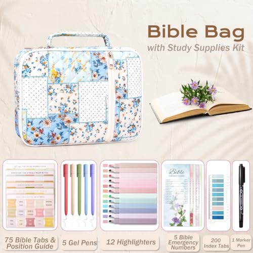 XKDOUS Bible Cover for Women Bible Bag Kit Church Book Holder Carrying Case - color: Dot Patchwork